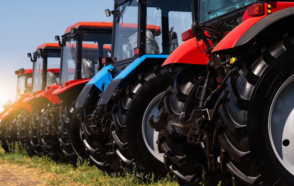 Tractors lined up for sale.