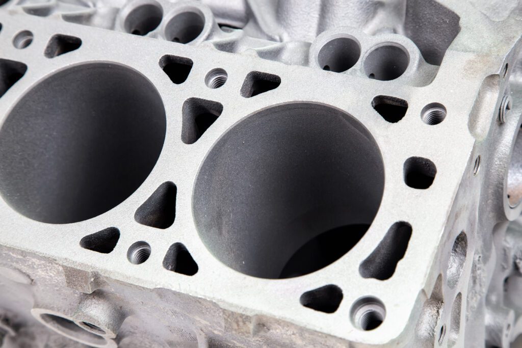 Detailed image of an internal combustion engine after powder coating.