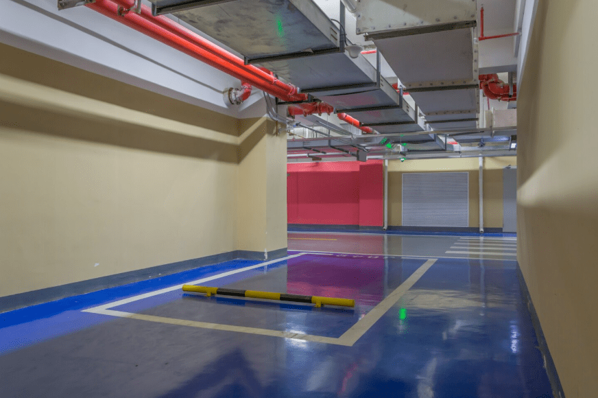 A floor with an epoxy finish.
